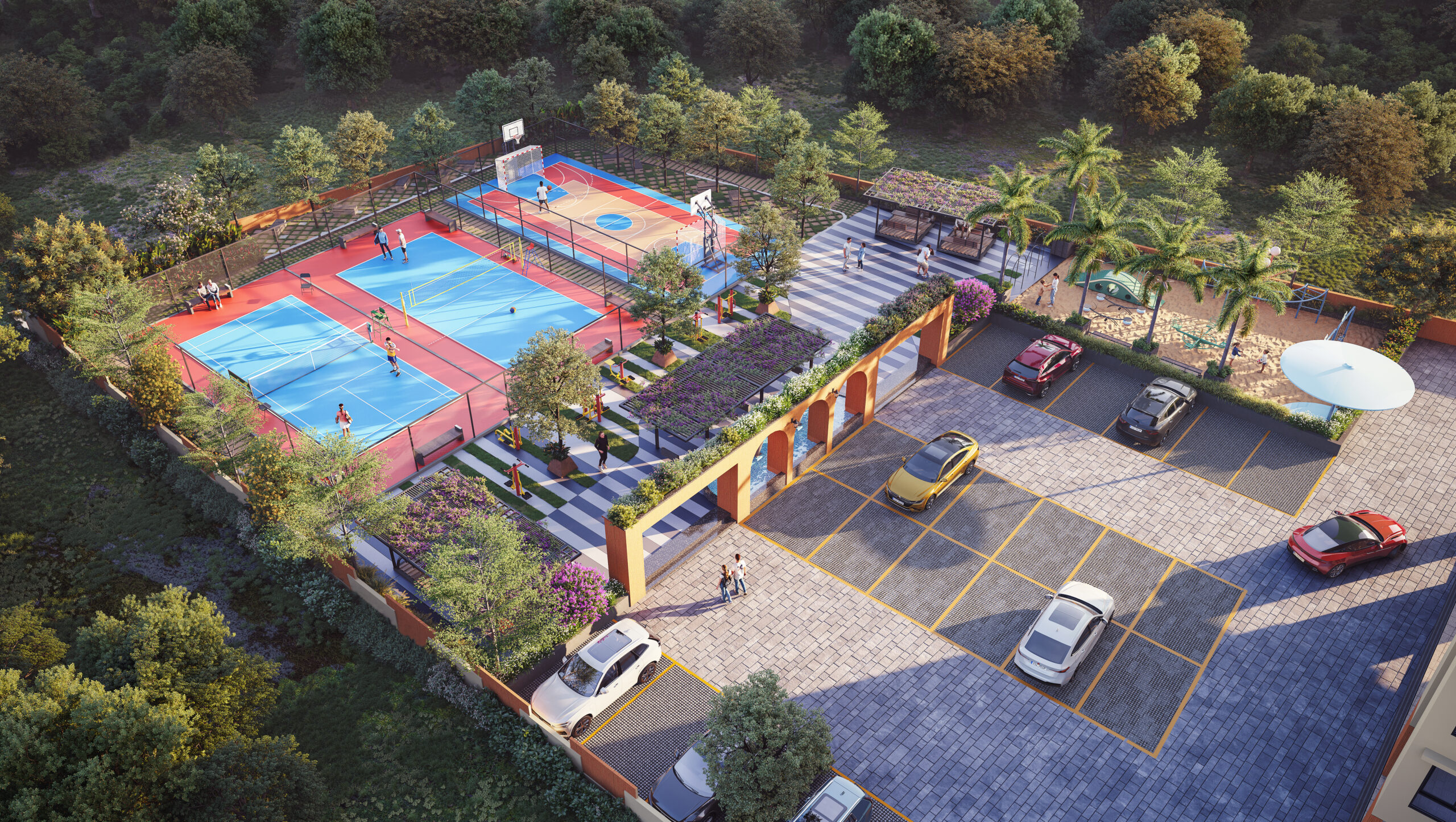 Prism City Charholi apartment building exterior view 2 BHK flats in Charholi Pune living room interior Prism City amenities gym and fitness center Children play area in Prism City Charholi project Landscaped garden at Prism City Pune