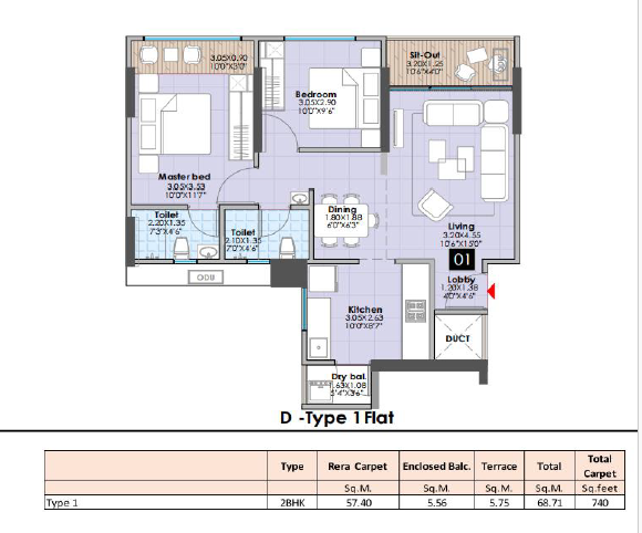 3BHK 740 SQFT PRISM CITY BLUE