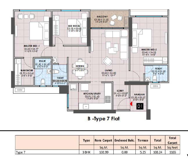 3bhk - 1165 SQFT- PRISM CITY BLUE